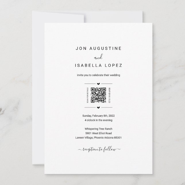 Information om OSA av QR-kod i en bröllopsinbjudan Inbjudningar (Framsida)