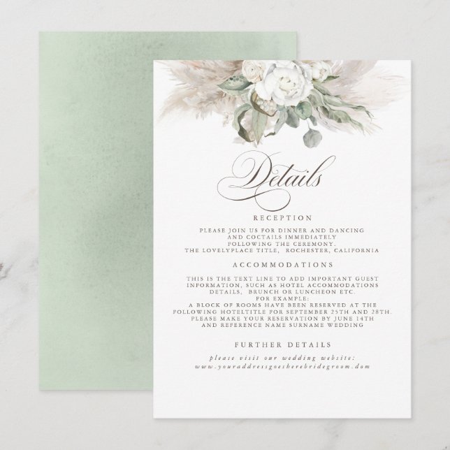 Information om Pampas Grass Earth Shades Blommigt  Tilläggskort (Fram/baksida)