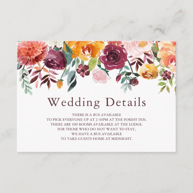 Information om Paprika Burgundy Blommigt Bröllop Tilläggskort (Framsida)