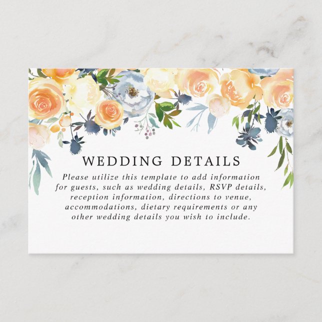 Information om Peach coral Blue blommigt vattencol Tilläggskort (Framsida)