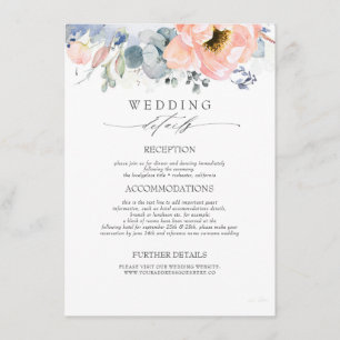 Information om Peach Flowers Dusty Blue Bröllop Tilläggskort