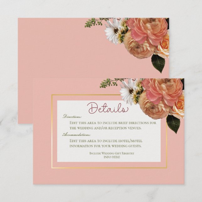 Information om Peach Mimosa Blooms Blommigt Bröllo Tilläggskort (Fram/baksida)