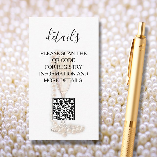 Information om Pearcos och Proseccos Möhippa QR-ko Tilläggskort (Pearls & Prosecco Bridal Shower Details QR Code Enclosure Cards)