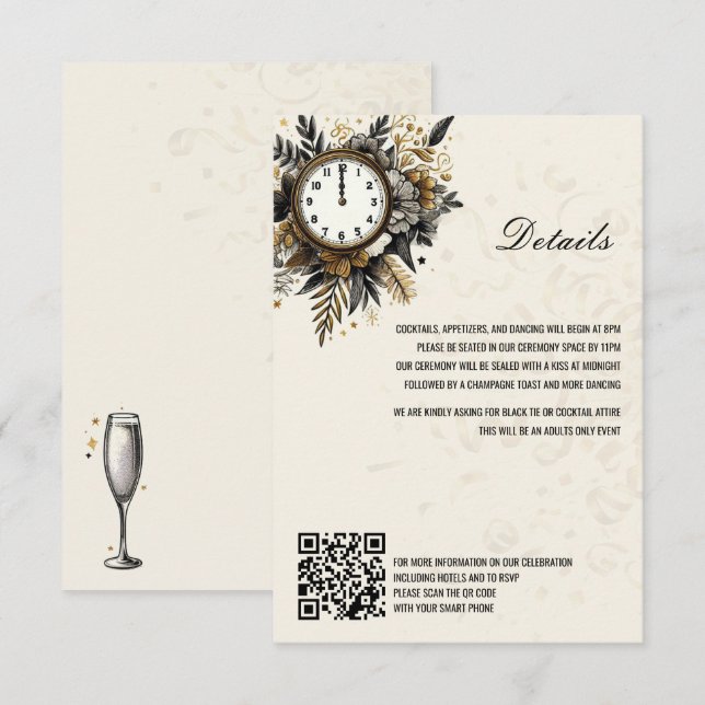 Information om QR för Svarta och Guld-Nyårsafton Tilläggskort (Fram/baksida)