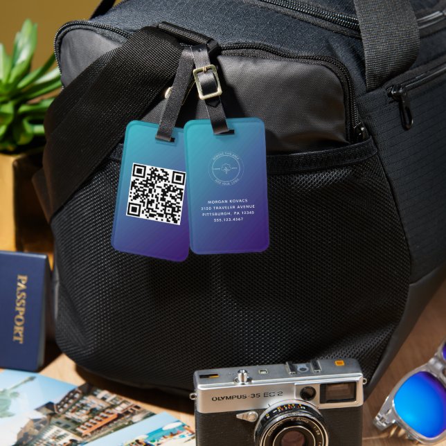 Information om QR-kod Enkel minimal Logotyp Namn Bagagebricka (Fram & Baksida)