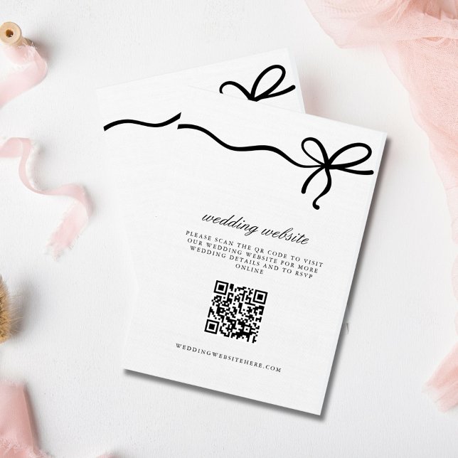 Information om QR-kod för elegant Coquette Bow Brö Tilläggskort (Elegant Coquette Bow Wedding Details QR Code Enclosure Card)
