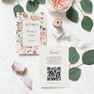 Information om QR-kod för elegant Rosa ros Bröllo Tilläggskort
