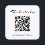 Information om QR-kod för enkel svartvit skript Br Tilläggskort<br><div class="desc">Specifikation för QR-kodhölje för enkelt marint svart och vitt skript Bröllop</div>