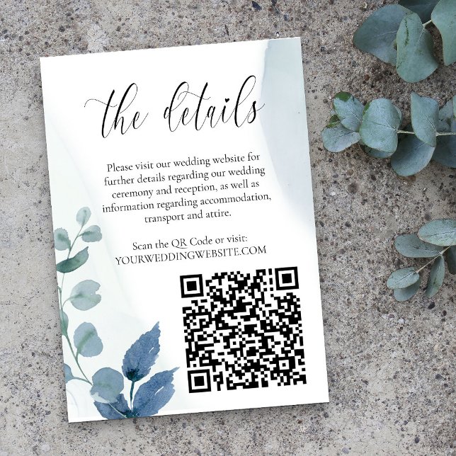 Information om QR-kod på Dusty Eucalyptus Bröllop  Tilläggskort (QR Code Wedding Website Details card from my Dusty Eucalyptus wedding collection)