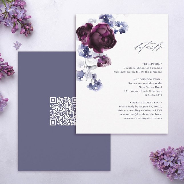 Information om QR-koden Bröllop för lila & Indigo  Tilläggskort (Front & Back)