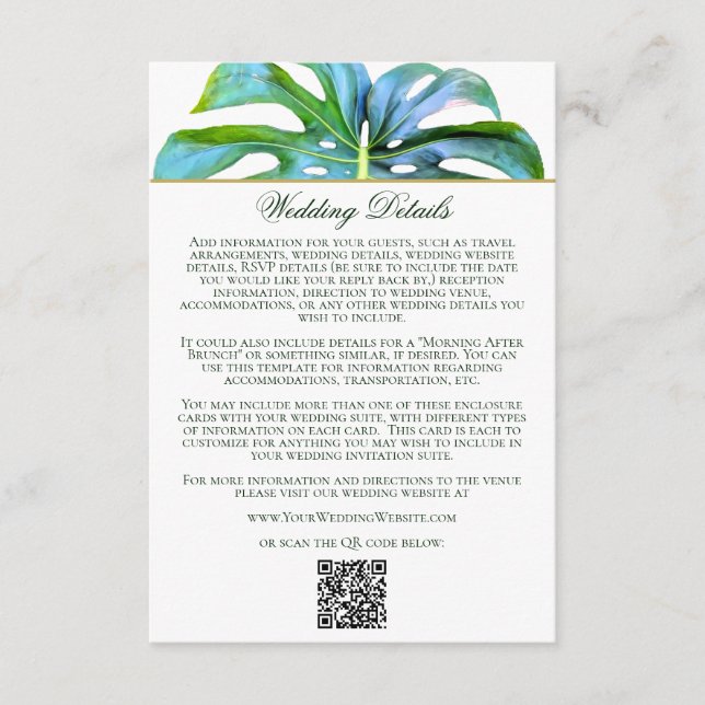 Information om QR-koden Tropical Löv Beach Wedding Tilläggskort (Framsida)
