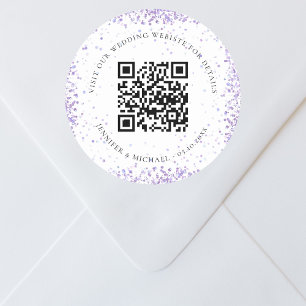 Information om QR-osa violett vit på bröllop webbp Runt Klistermärke
