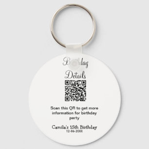 Information om QR-skanning, födelsedagsfest, moder Nyckelring