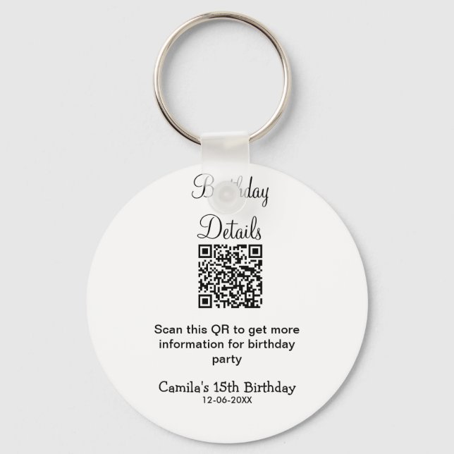 Information om QR-skanning, födelsedagsfest, moder Nyckelring (Framsida)