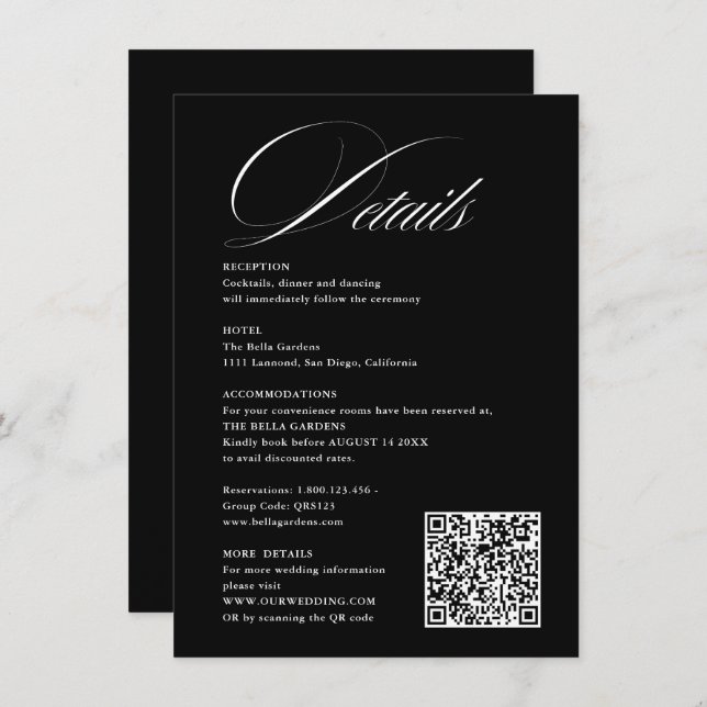 Information om QRcode Bröllop om den romska skript Tilläggskort (Fram/baksida)