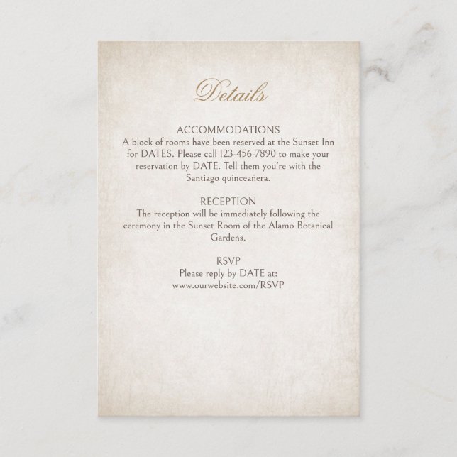 Information om Quinceanera Tilläggskort (Framsida)