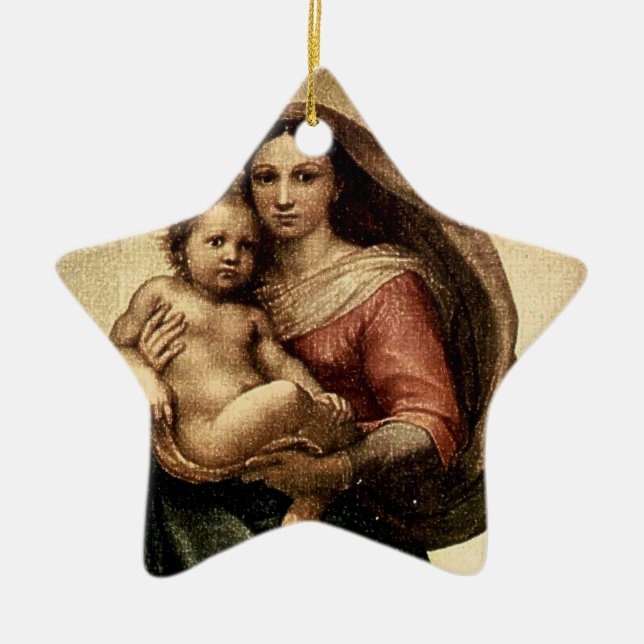 Information om Raphaels "Sistine Madonna" (cirka 1 Julgransprydnad Keramik (Framsidan)