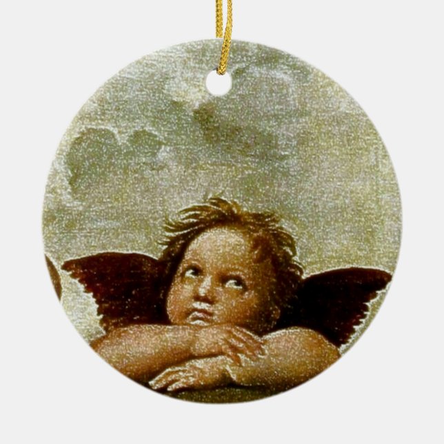 Information om Raphaels "Sistine Madonna" (cirka 1 Julgransprydnad Keramik (Framsidan)