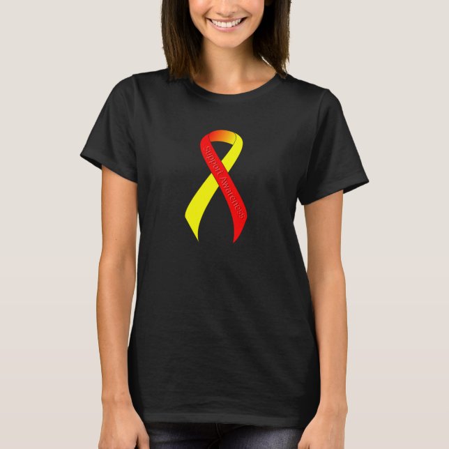 Information om Red and Gult Ribbon Support Awarene T Shirt (Framsida)