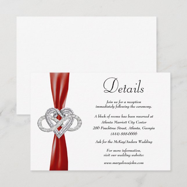 Information om Red Ribbon Infinity Heart Bröllop Tilläggskort (Fram/baksida)