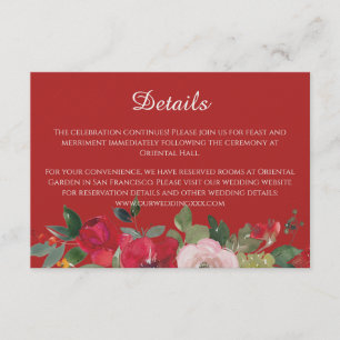 Information om Red rosa blommigt modern chinese br Tilläggskort
