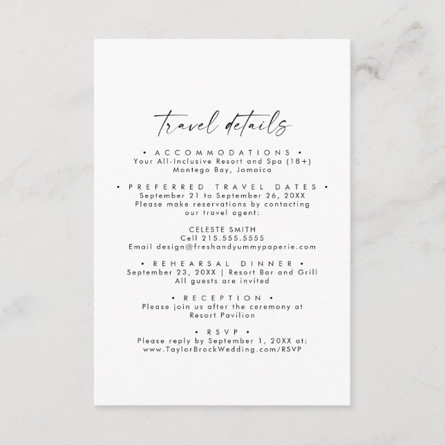 Information om resande i Modern Script Destination Tilläggskort (Framsida)