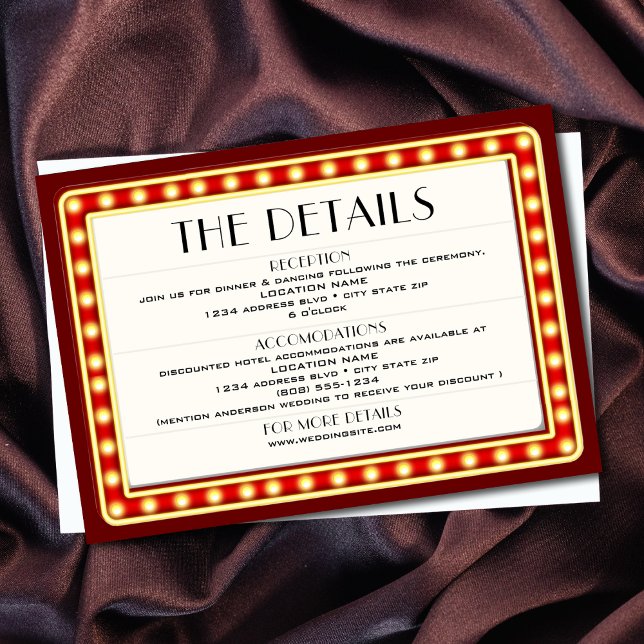 Information om Retro Cinema Theater Marquee Sign B Tilläggskort (Retro Cinema Theater Marquee Sign Wedding Details Enclosure Card)