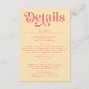 Information om Retro Modern Rosa och Gult Bröllop Tilläggskort