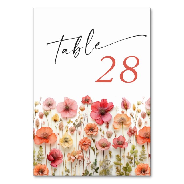 Information om Retro Pastel Rosa Boho Wildblomme B Bordsnummer (Framsidan)