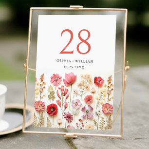 Information om Retro Pastel Rosa Boho Wildblomme B Bordsnummer