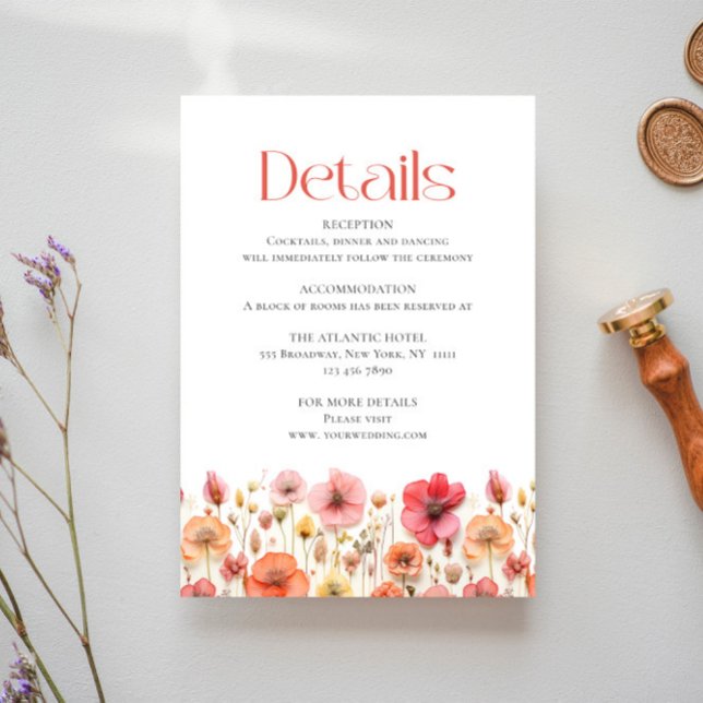 Information om Retro Pastel Rosa Boho Wildblomme B Tilläggskort (Skapare uppladdad)