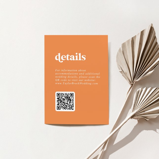 Information om Retro Summer Orange White QR Code B Inbjudningar (Retro Summer Orange White QR Code Wedding Details Invitation)