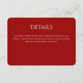 Information om röd typografi, böjd Bröllop Tilläggskort