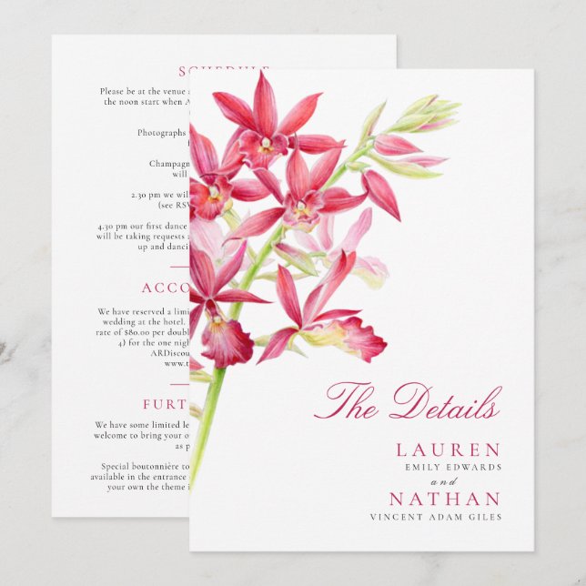 Information om rödorkidé bröllop (Fram/baksida)