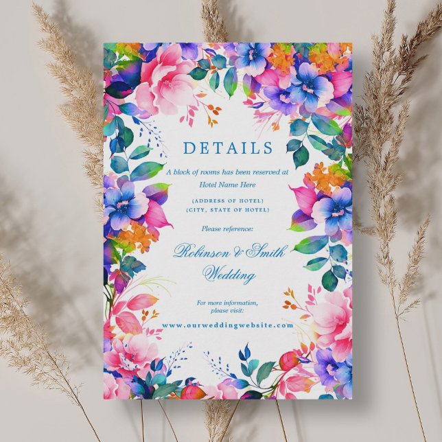 Information om Romantic Blommigt Rainbow Ombre Brö Tilläggskort (Romantic Floral Rainbow Ombre Wedding Details Enclosure Card)