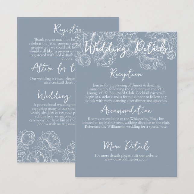 Information om Romantic Boho Dusty Blue Botanical  Tilläggskort (Fram/baksida)