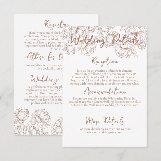 Information om Romantic Boho Mocha Mousse Blommigt Tilläggskort (Fram/baksida)