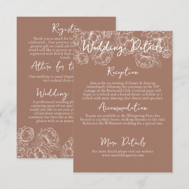 Information om Romantic Boho Mocha Mousse Blommigt Tilläggskort (Fram/baksida)