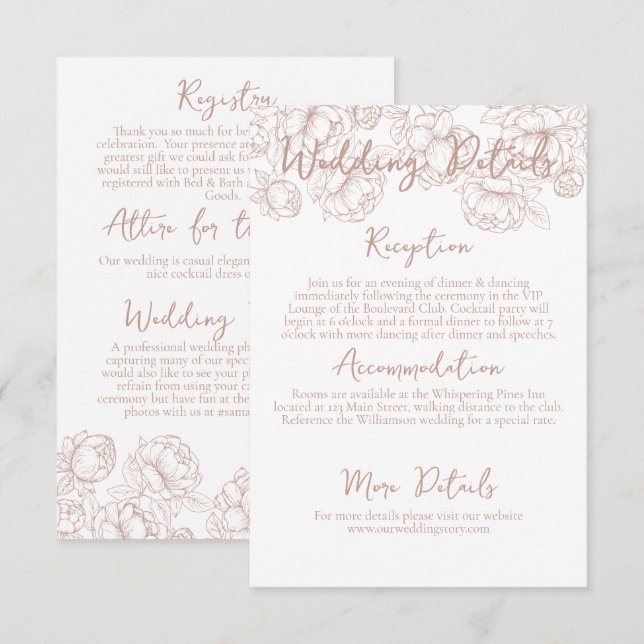 Information om Romantic Boho  Rosa Blommigt Bröllo Tilläggskort (Fram/baksida)