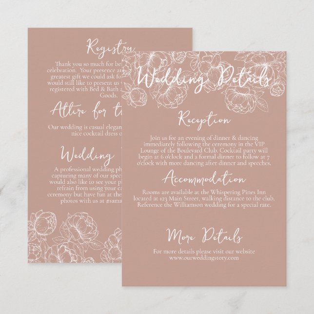 Information om Romantic Boho  Rosa Blommigt Bröllo Tilläggskort (Fram/baksida)