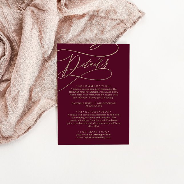 Information om Romantic Burgundy Calligraphy Tilläggskort (Skapare uppladdad)