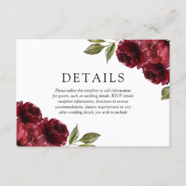 Information om Romantic Burgundy Red Flowers Bröll Tilläggskort