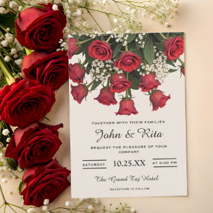 Information om Romantic Röd ros Bouquet Bröllop Inbjudningar