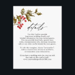 Information om Romantic Winter Blommigt och Evergr Tilläggskort<br><div class="desc">Ett unikt botaniskt temakortkort för vintertid som ger gästerna i bröllop all information de behöver för din speciella dag. Denna utformning av snyggten omfattar en kombination av vintergröna med röda bär och lårbenat rosa ros. Anpassa textmallen för enkel använda med din information.</div>