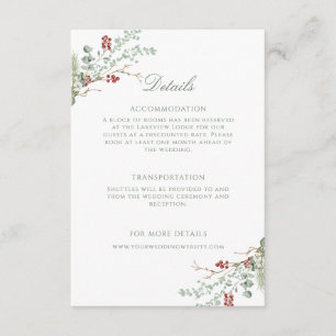 Information om Romantic Winter Greenery Bröllop Tilläggskort