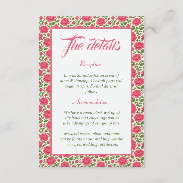 Information om Romantisk Rosa Blommigt Bröllop Tilläggskort (Framsida)