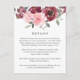 Information om Romantisk Rosa och Burgundy Blommig Tilläggskort