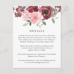 Information om Romantisk Rosa och Burgundy Blommig Tilläggskort