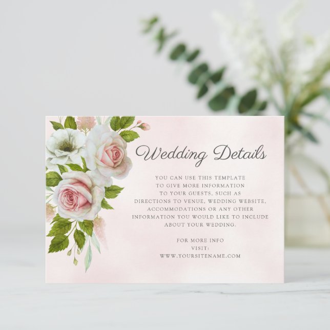 Information om Romantisk vattenfärg Rosa ros Bröll Tilläggskort (Stående Fram)