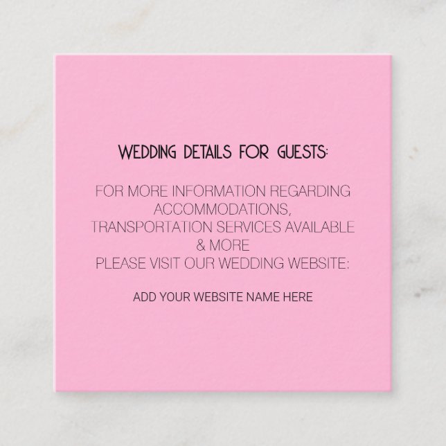 Information om  Rosa Black Bröllop för gästklasser Tilläggskort (Framsida)